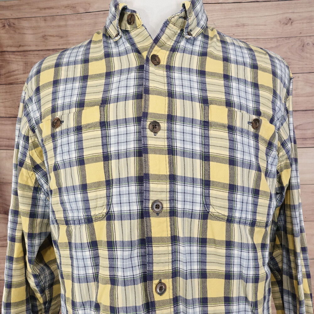 DULUTH TRADING CO YELLOW PLAID FLANNEL-LIKE WORK‎ SHIRT MENS SIZE L